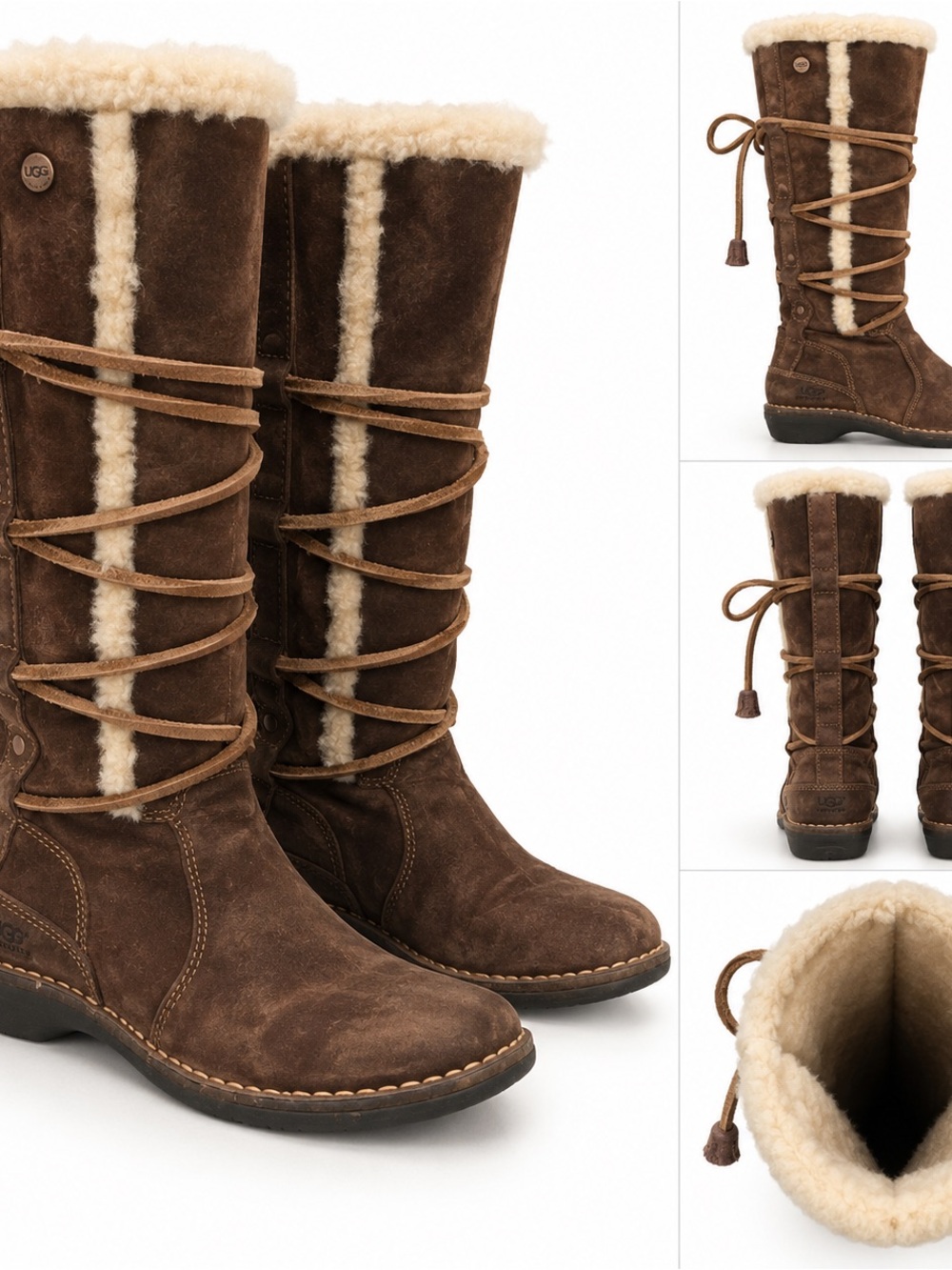 UGG Brown Suede Lace-Up Shearling Tall Boots